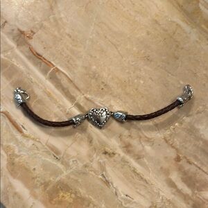 Brighton Silver Heart Charm Brown Leather Bracelet